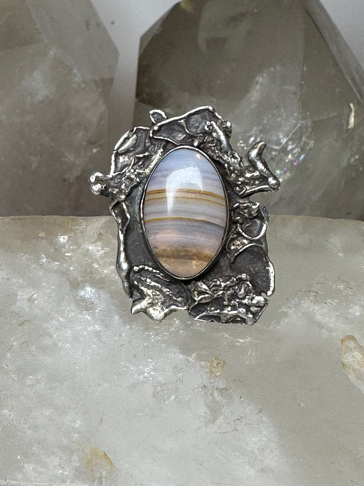 Agate ring size 6 Brutalist sterling silver women