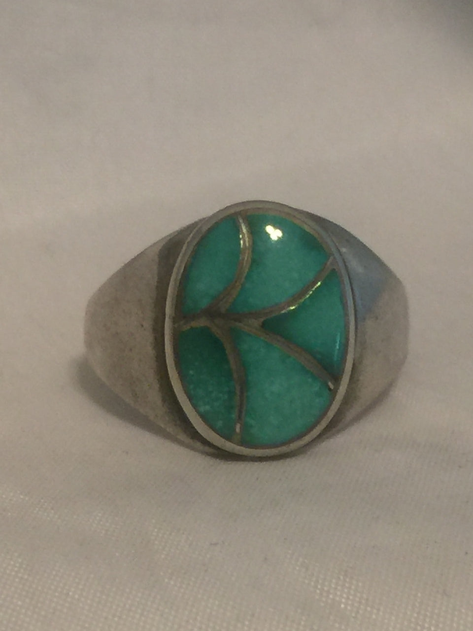 Vintage Sterling Silver Southwest Turquoise Tribal Ring  Sign ELB  Size 11 Weight  7.9g