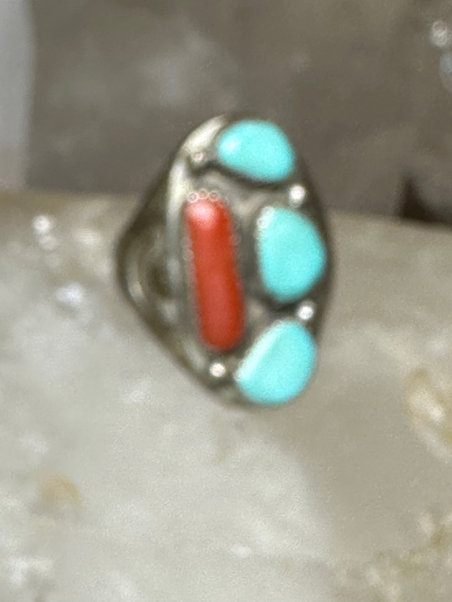 Turquoise ring size 9.50 Navajo coral sterling silver women men