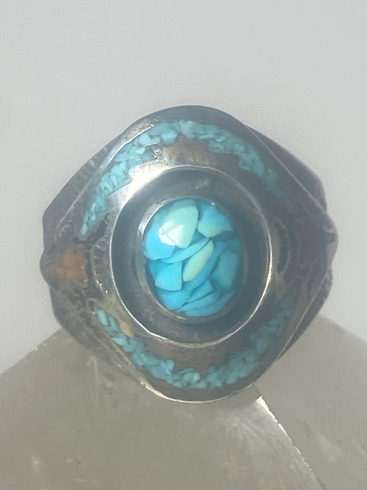 Turquoise ring southwest coral chips sterling silver women