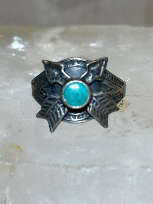 Turquoise ring crossed arrows size 2.50  sterling silver women