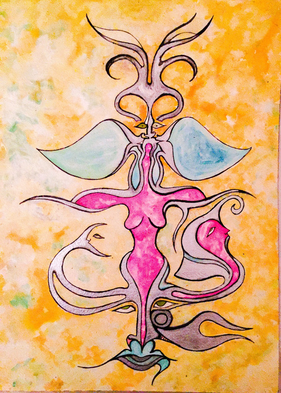 Original Watercolor on Arches Block Paper "Totem Flowers"
