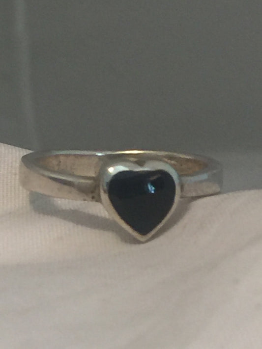 Onyx Heart Vintage Sterling Silver Ring Band  Size 6.25    2.5g