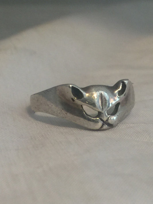 Vintage Sterling Silver Cat Face Ring Band Size 6.5  2.6g