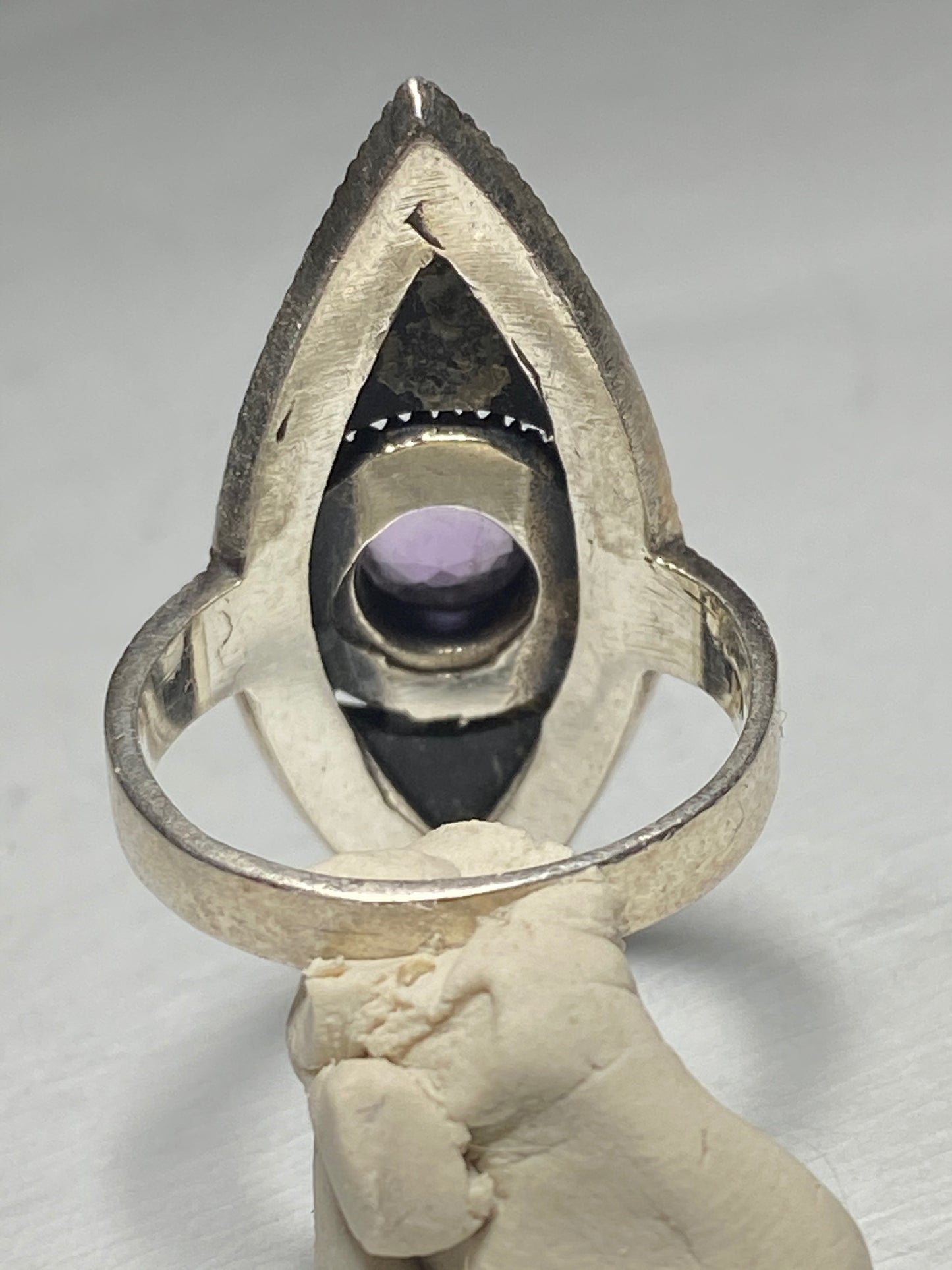 Long onyx ring amethyst marcasite sterling silver women