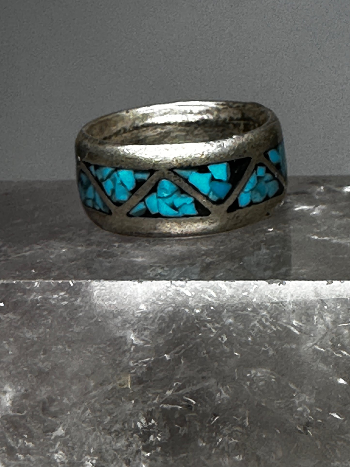 Turquoise ring size 4.50 Zuni band wedding sterling silver women