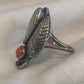 Vintage Sterling Silver Southwest Tribal Mother of Pearl  & Coral Ring Feather  Pinky Size 5  3.5g