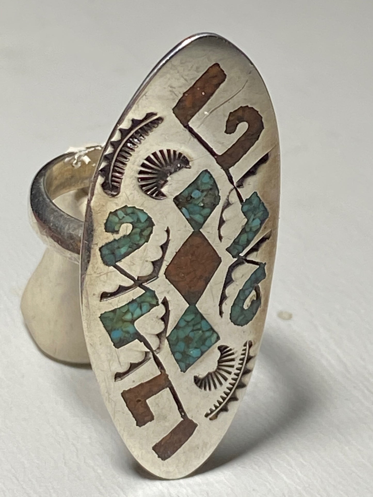 Long Turquoise ring long coral chips southwest sterling silver women girls
