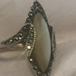 Vintage Sterling Silver Mother of Pearl & Marcasites Art Deco Ring Size 6.75 4.3g