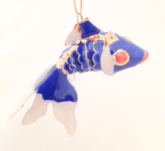 Koi Wiggle Fish Cloisonne Hanging Ornament  Cobalt Blue