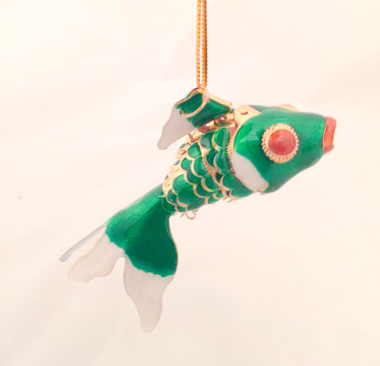 Koi Wiggle Fish Cloisonne Hanging Ornament  Green Xmas Tree