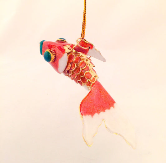 Koi  Wiggle Fish Cloisonne Hanging Ornament Orange Xmas Tree