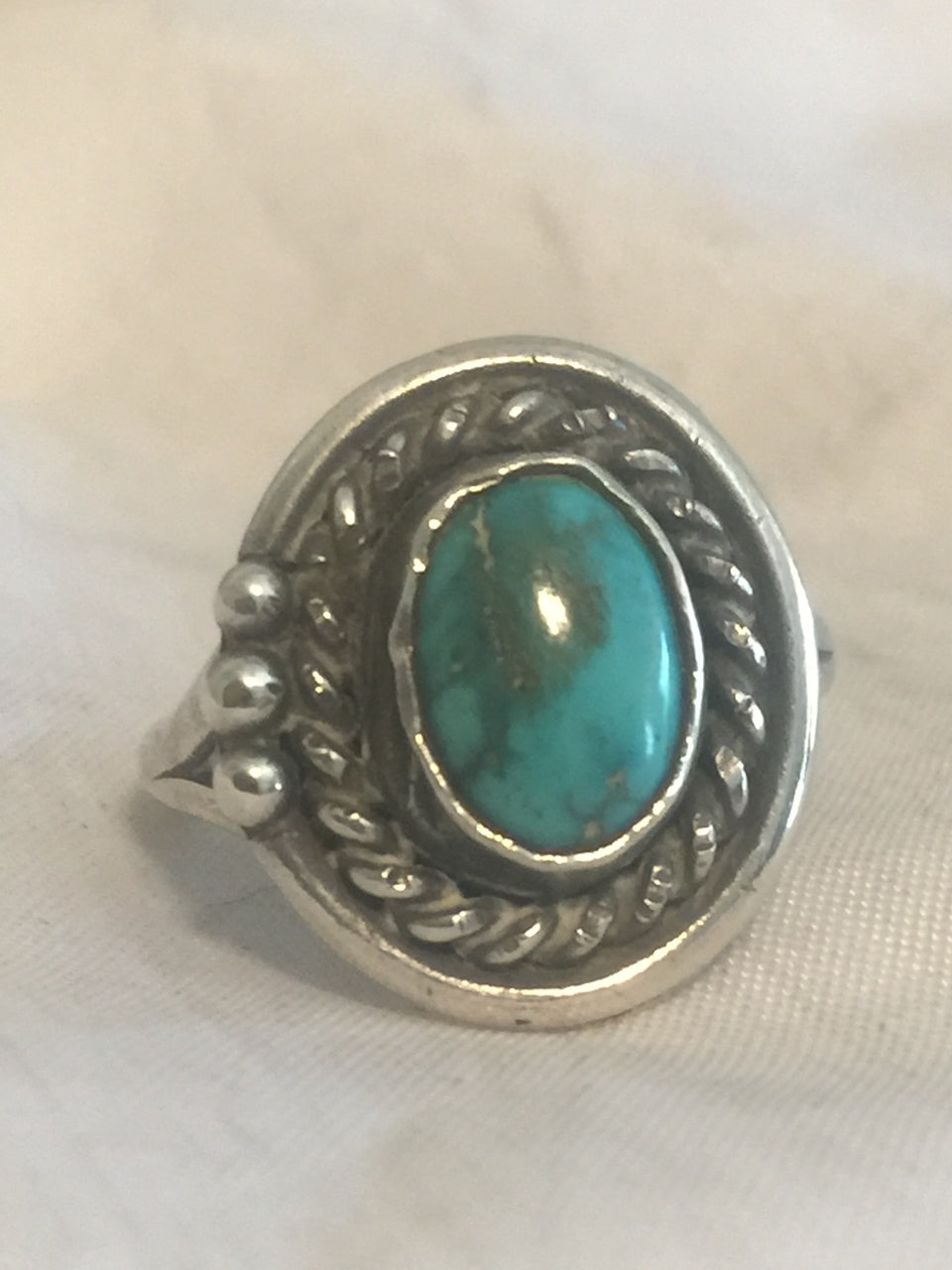 Navajo Turquoise Ring Vintage Sterling Silver  Size 5.5  3.8g Pinky Children