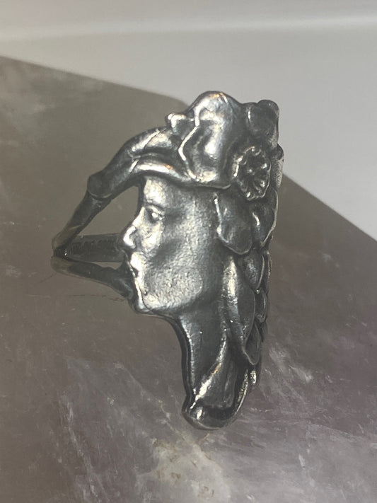 Lady face ring floral flowers band sterling silver women girls