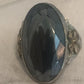 Vintage Sterling Silver Art Deco Faceted Hematite Ring Flowers Size 7 6.1g