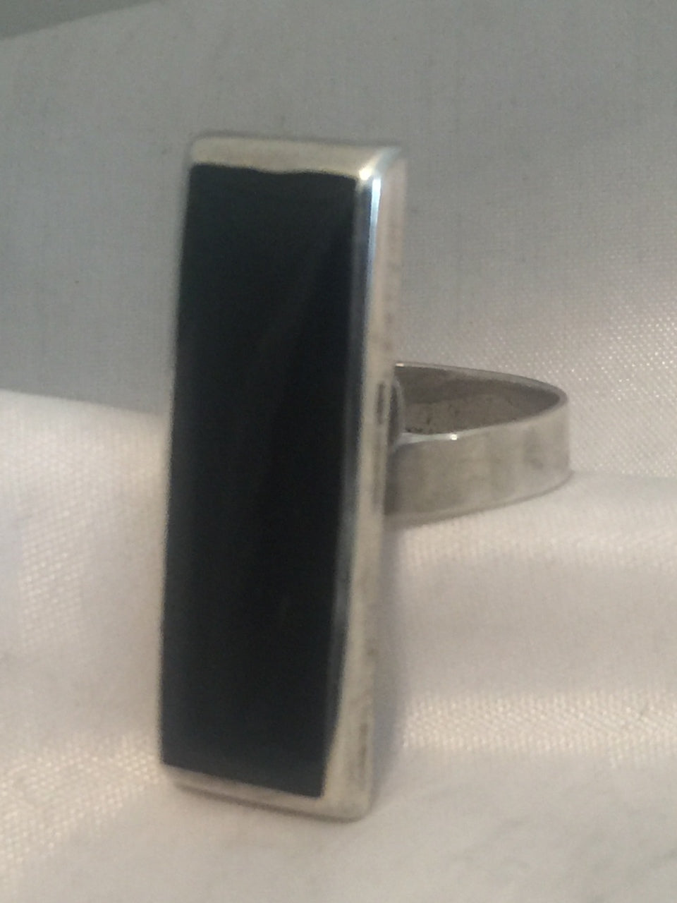 Vintage Sterling Silver Long Onyx Ring ADJ Size  7.5 - 10  4.3g  Mexico