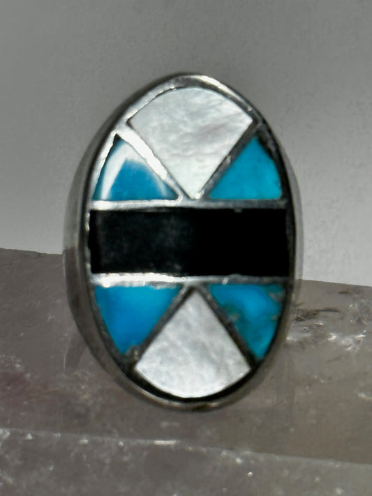 Navajo ring size 9 turquoise onyx mop southwest band sterling silver men