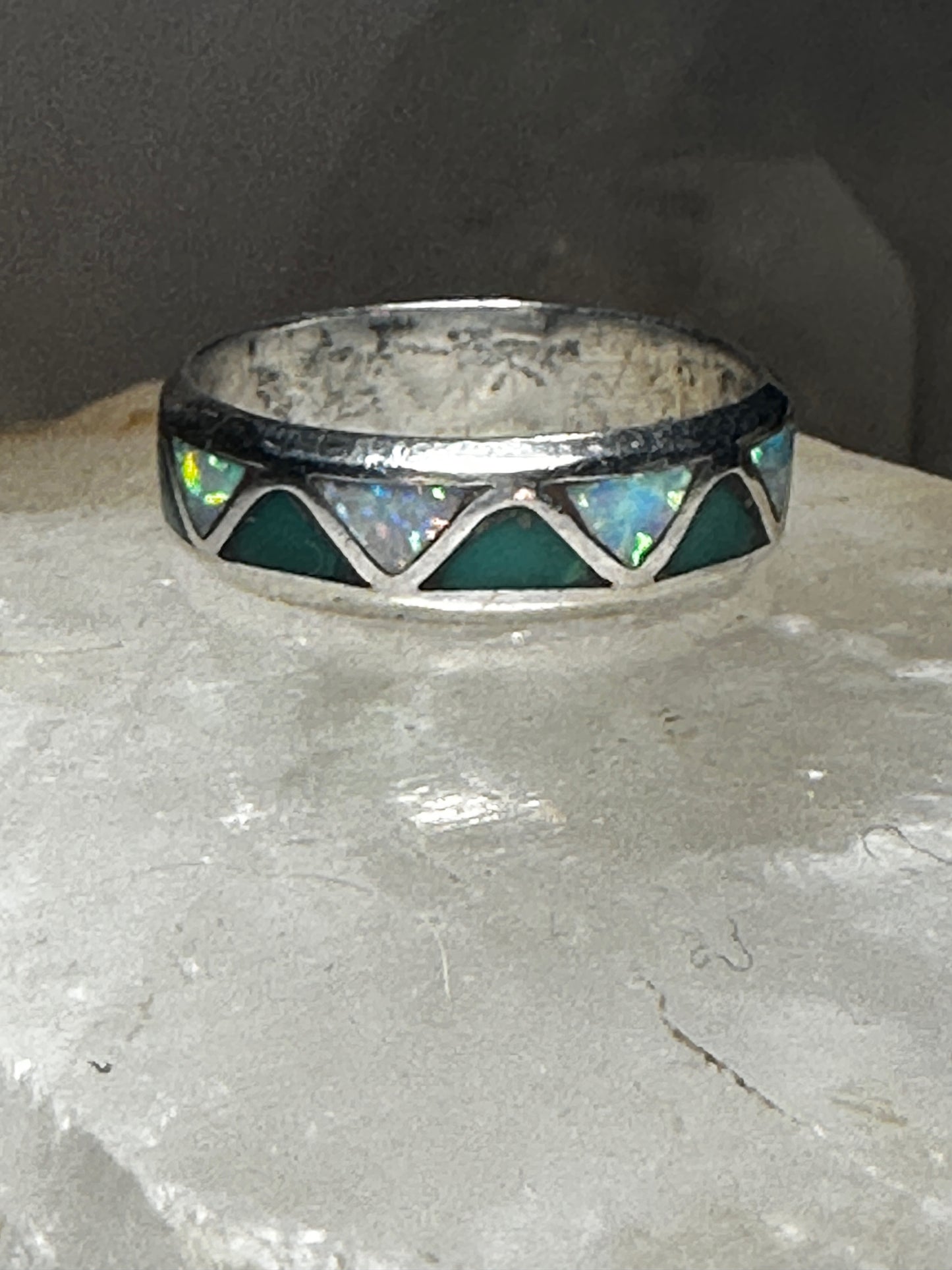 Turquoise lab opal ring size 9 southwest band wedding sterling silver women men