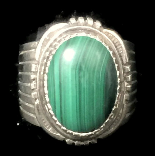 Navajo Malachite Sterling Silver Men Ring Size 10
