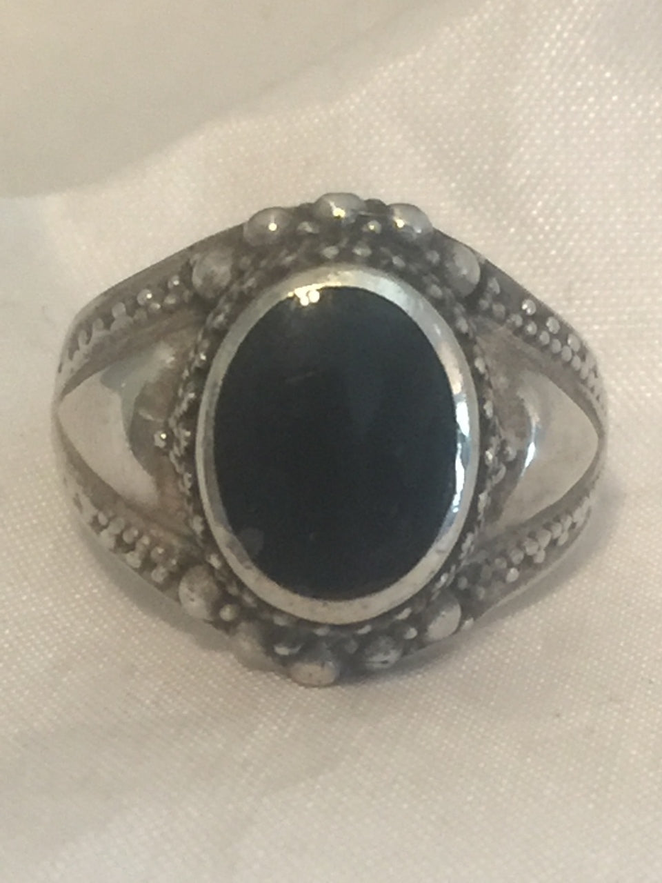 Vintage Sterling Silver Onyx Ring Band Size 6  6.8g