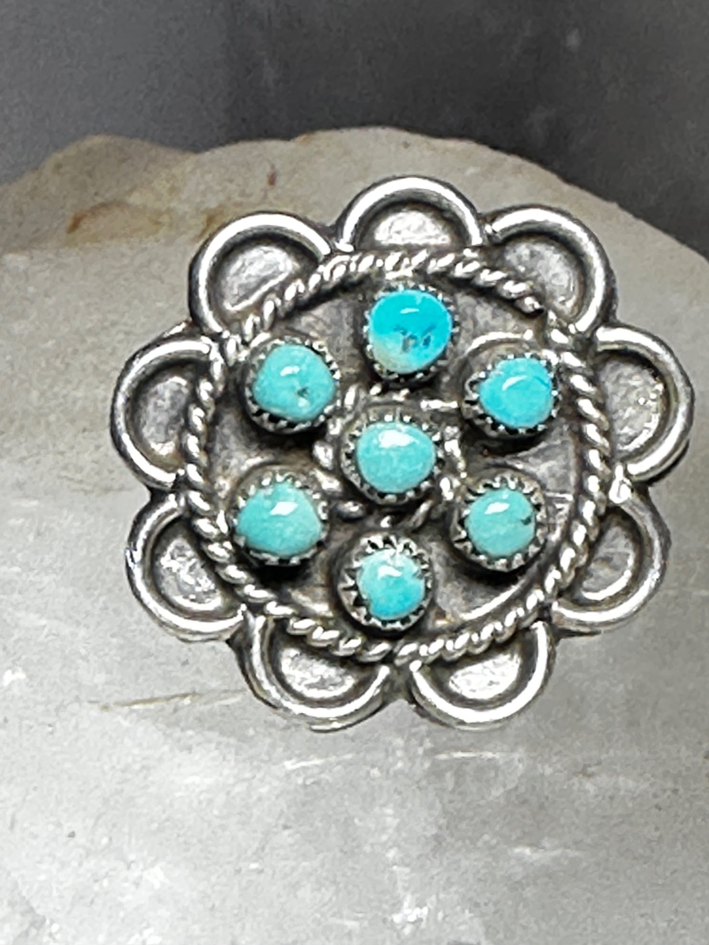 Zuni ring Turquoise size 8 petite point southwestern sterling silver women