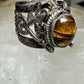 Tiger Eye poison ring size 6.75 heart scroll design Mexico Taxco  sterling silver women