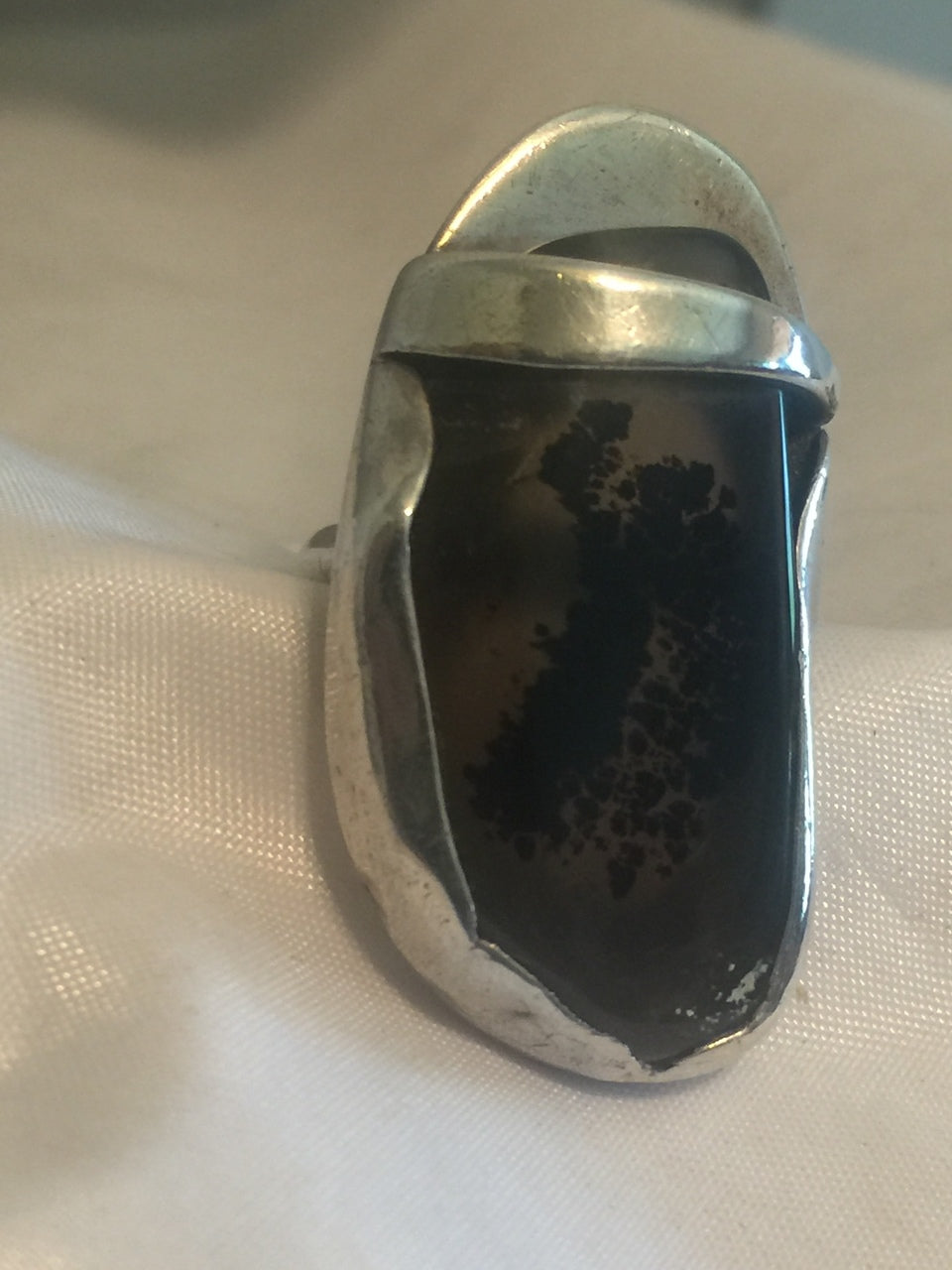 Vintage Sterling Silver Agate Ring Handmade Modern Size 5 12g