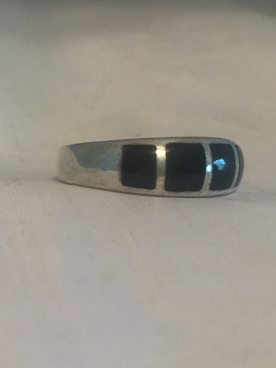 Vintage Sterling Silver Southwest Tribal Ring Onyx  Size  5.75  2.9g