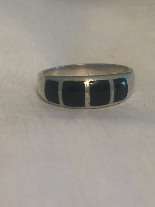 Vintage Sterling Silver Southwest Tribal Ring Onyx  Size  5.75  2.9g