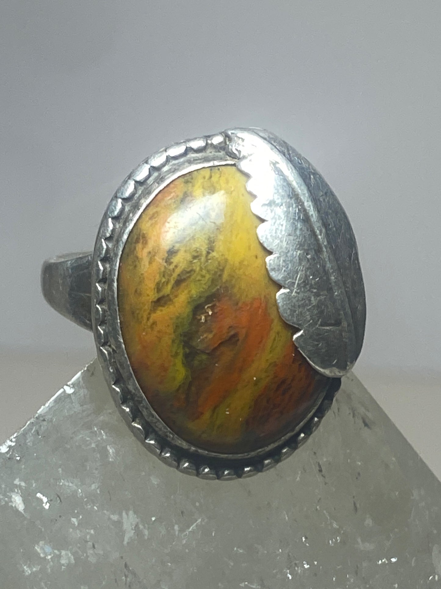 Agate ring size 10 Navajo leaf  sterling silver women