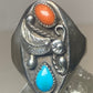 Turquoise ring  Size 8.25 coral leaf southwestern band sterling silver women men