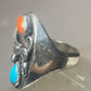 Turquoise ring  Size 8.25 coral leaf southwestern band sterling silver women men