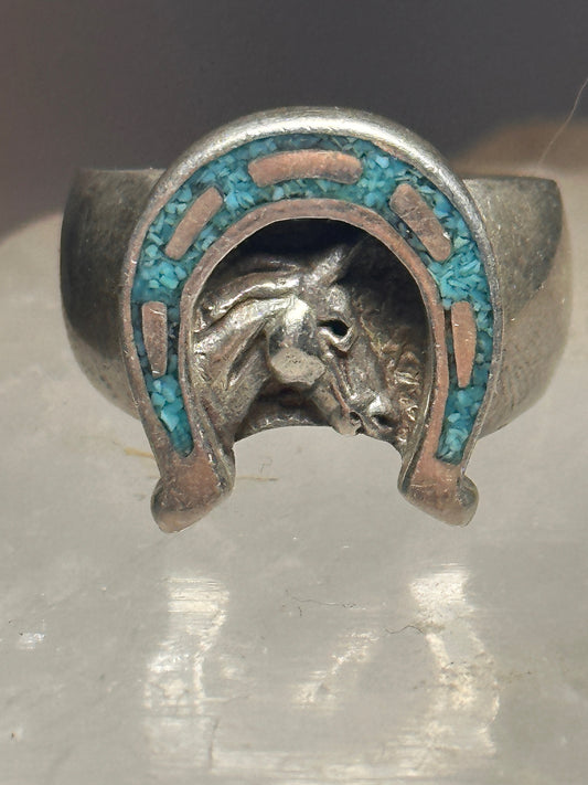 Horseshoe ring size 9.75 horse turquoise chips southwest  cowboy cowgirl  sterling silver sterling