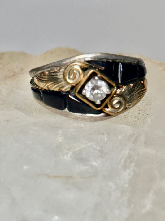 Onyx ring size 9 feather band southwest sterling silver women men