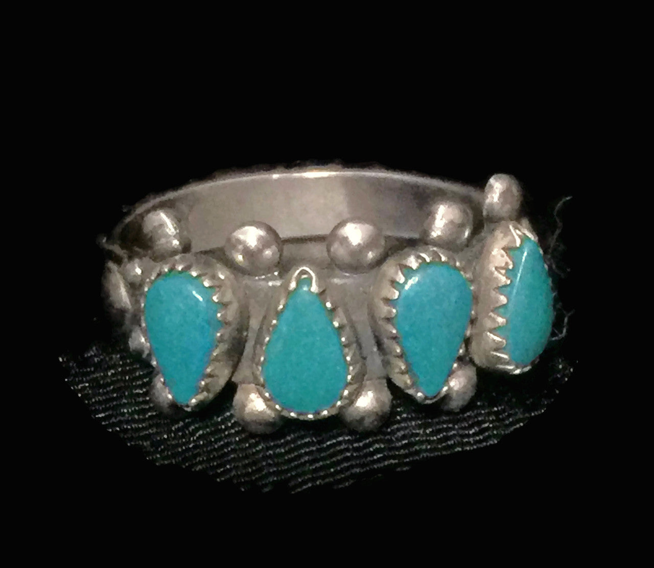 Zuni Ring Turquoise  Petite Point Sterling Silver Band Size 7.5