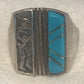 Vintage Sterling  Southwest Tribal Turquoise Kachina Dancer Ring   Size 10  10.4g