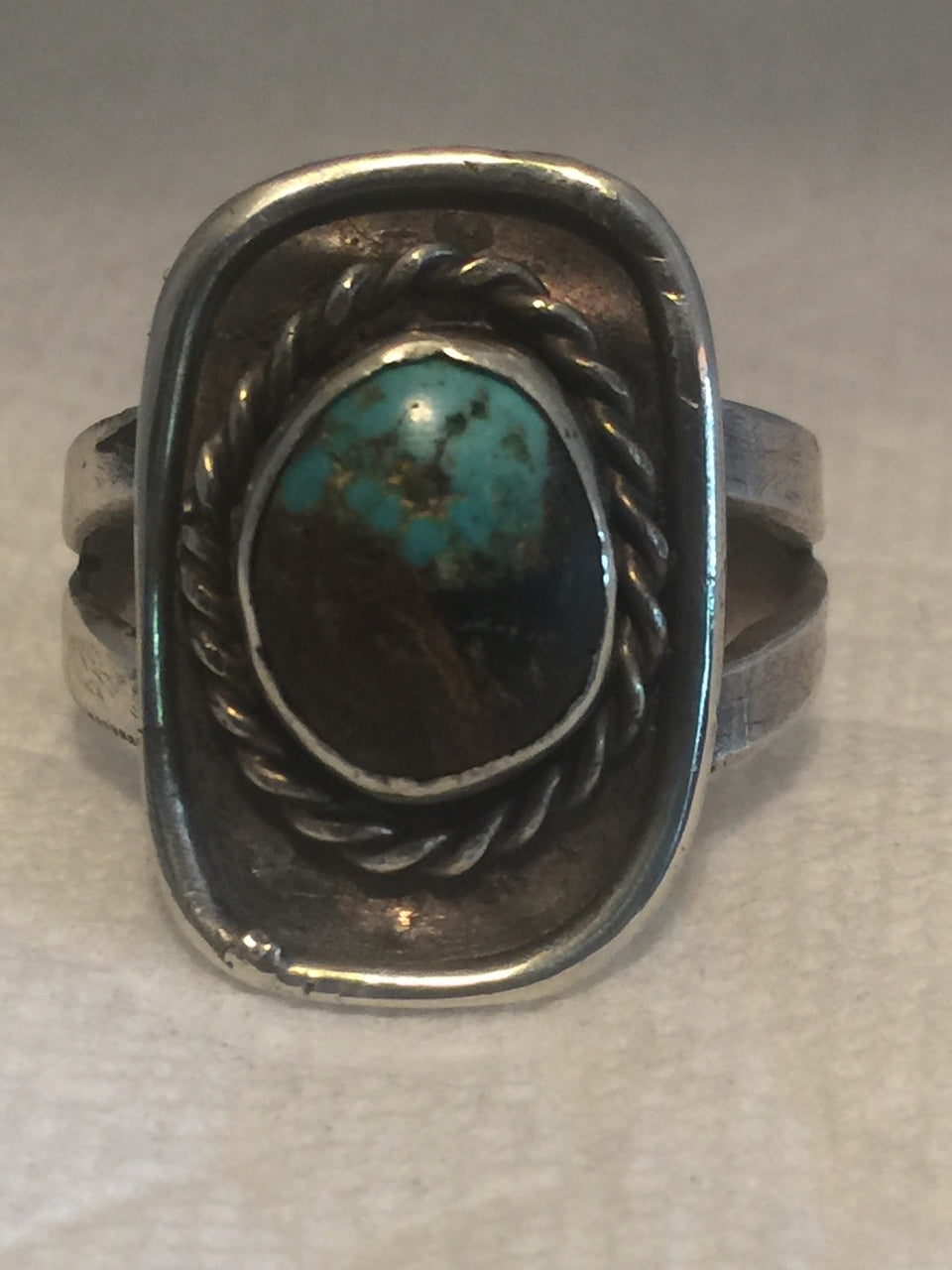 Vintage Sterling Silver Southwest Tribal Turquoise Rope Ring Size  12 8.6g