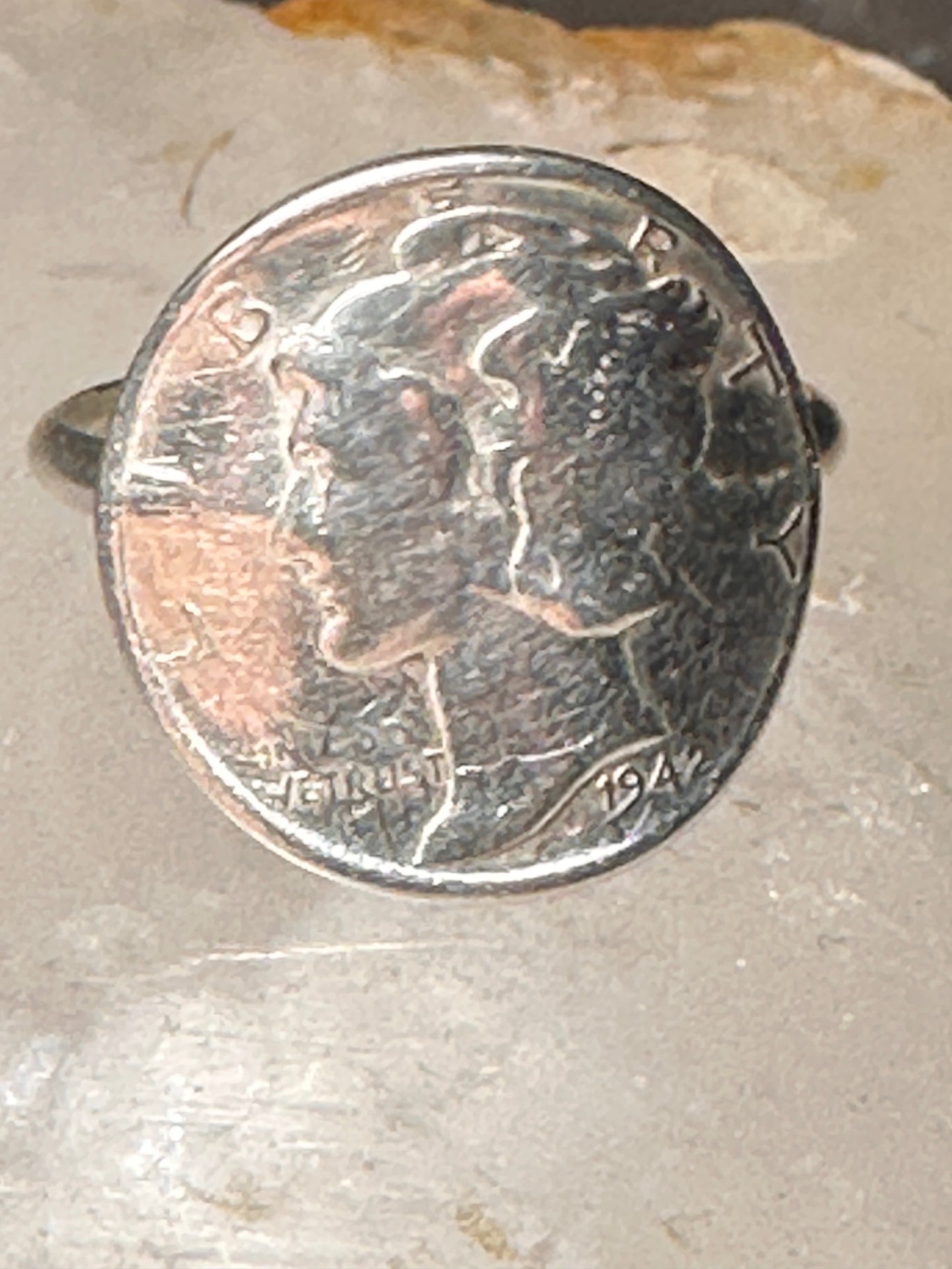 Mercury Dime ring 1942 size 7.75 sterling silver women
