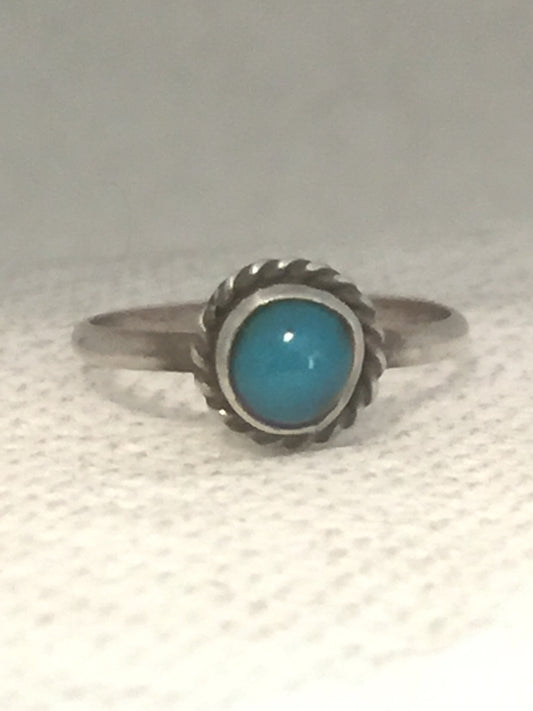Vintage Sterling Silver Southwest Tribal Turquoise Ring  Pinky Baby Children   Size    3.50  1g