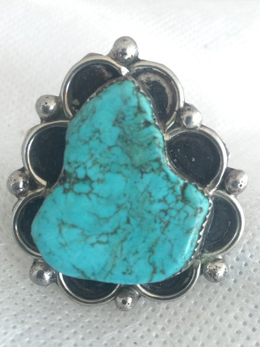 Vintage Sterling Silver Southwest Tribal Ring Turquoise  Size 9.75  17g