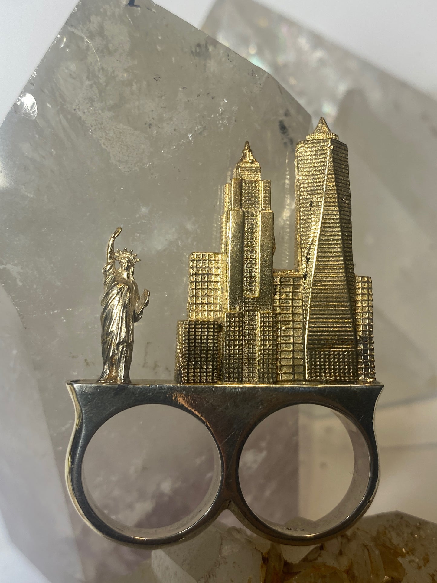 New York City ring Statue Of Liberty skyline sterling silver Double finger band