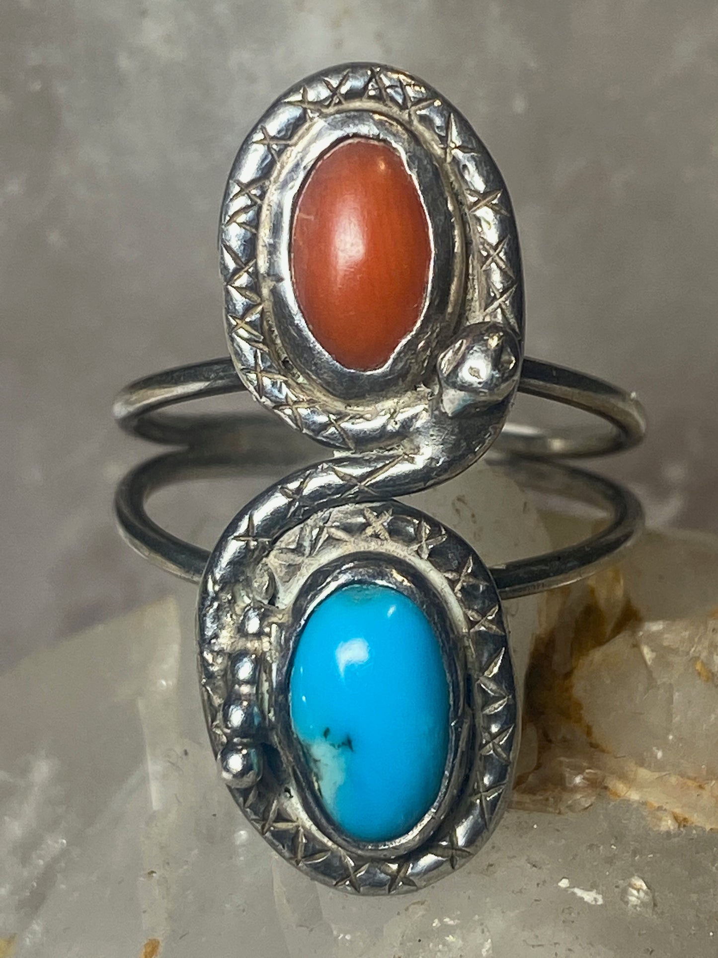 snake ring turquoise coral Navajo  sterling silver women