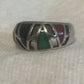 Vintage Sterling Silver Southwest Tribal Ring Band Onyx Coral & Size 6.75  5.1g