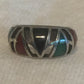 Vintage Sterling Silver Southwest Tribal Ring Band Onyx Coral & Size 6.75  5.1g