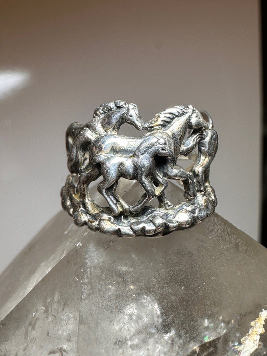 Horses ring size 7 horse  band sterling silver women