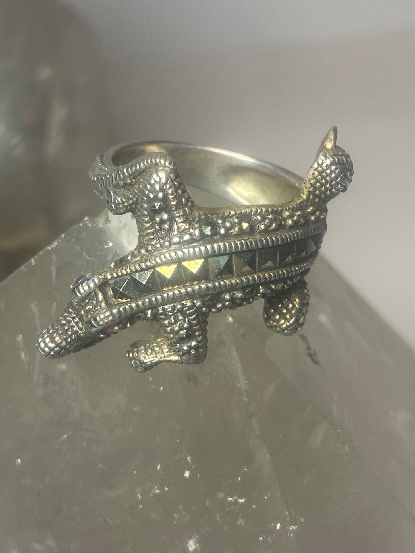 Alligator ring sterling silver marcasites band women