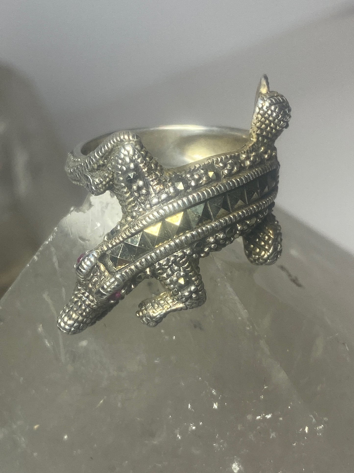 Alligator ring sterling silver marcasites band women