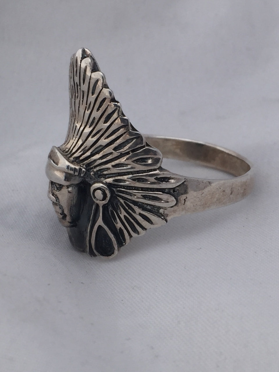 Vintage Sterling Silver Native American Chief Ring Southwestern & Tribal   Size 14.75 Weight 11.6g