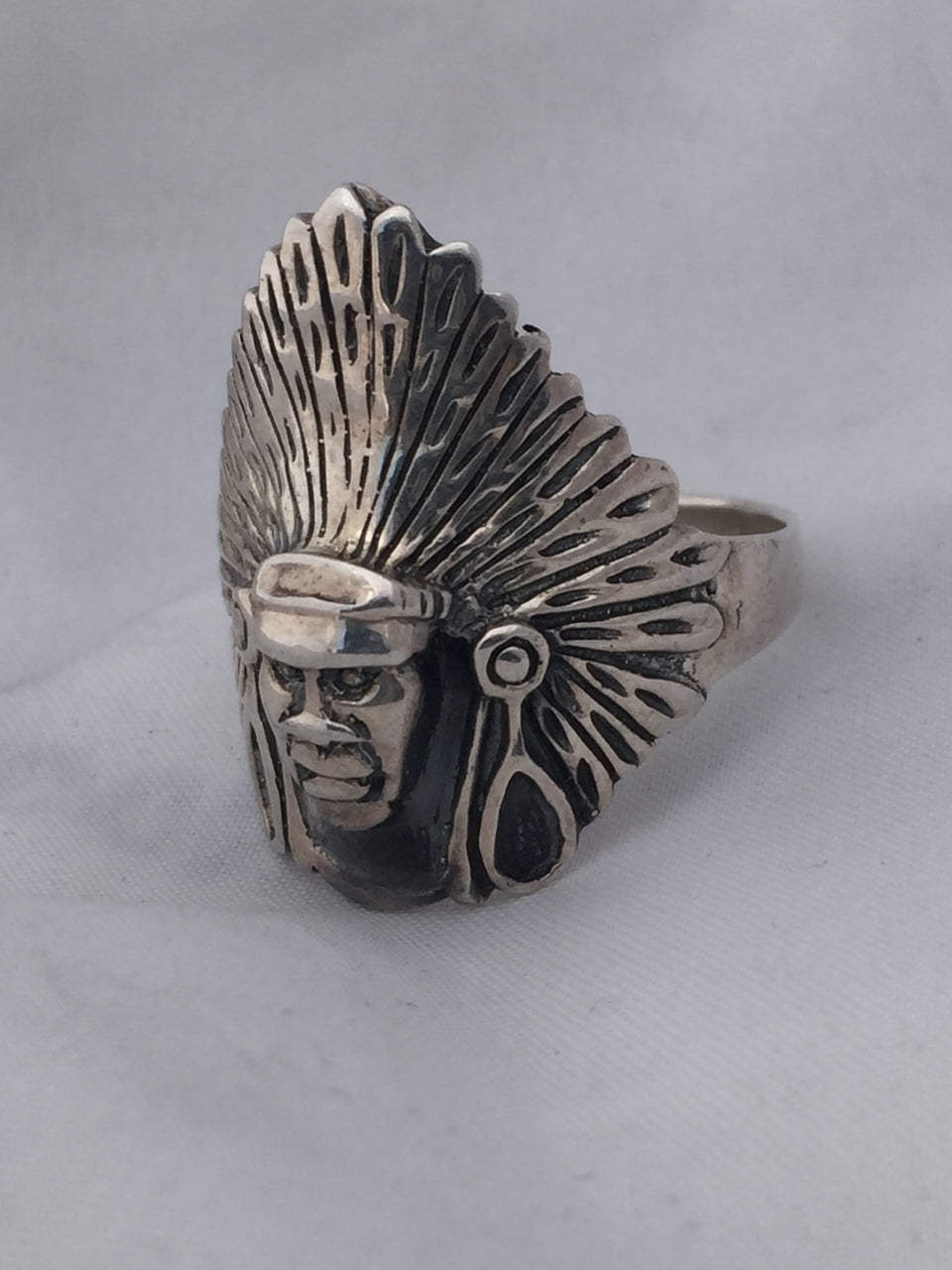 Vintage Sterling Silver Native American Chief Ring Southwestern & Tribal   Size 14.75 Weight 11.6g