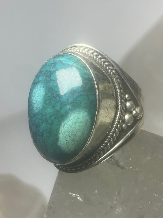 Turquoise ring tribal cigar band sterling silver women men